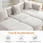 VANOMi 109.84" Modular Sectional Sofa with 3 Pillows, Convertible 5-Seater Comfy Boucle Cloud Couch with Ottoman, Modern Sectional Sofas for Living Room, Office, Apartment (Camel)