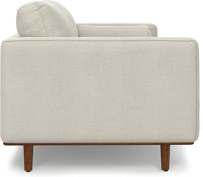 SIMPLIHOME Morrison 89-inch Wide Sofa in Cream White Woven-Blend Fabric, Handcrafted Mid-Century Modern Couch for Living Room or Family Room, Single Bench Cushion, Bolster Pillows