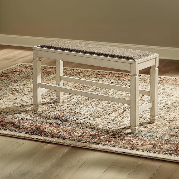 Signature Design by Ashley Bolanburg Double Upholstered Bench, Counter Height, Whitewash