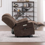 Power Lift Chair for Elderly, Electric Recliner Chair with 8-Point Vibration Massage and Lumbar Heating, Charging Ports, Cup Holders, Standing Assistance Reclining - Brown