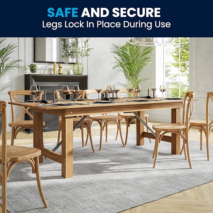 Flash Furniture Hercules Series 8' x 40" Rustic Solid Pine Folding Dining Table, Rectangular Antique Farmhouse Dining and Event Extension Table