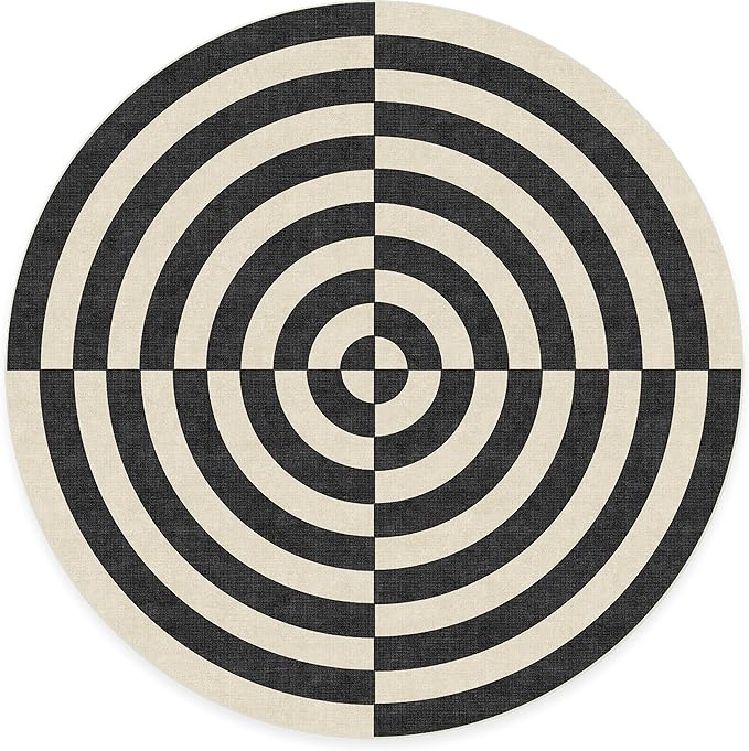 RUGGABLE x Jonathan Adler Machine Washable Modern Area Rug – Op Art Charcoal 8 ft Round, Stain-Resistant, Non-Slip – Large Rugs for Living Room, Bedroom, Hallway, Entryway & Office–with Cushioned Pad