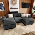 123-Inch U Shaped Sectional Sofa with Cloud Cushions, Deep Seat Modular Couch Set w/ 5 Seats & 2 Ottomans, Removable Arms, Plush Chenille Upholstery for Living Room, Apartment - Cyan