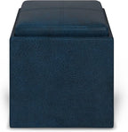 SIMPLIHOME Rockwood 18 inch Wide Contemporary Square Cube Storage Ottoman with Tray in Distressed Dark Blue Vegan Faux Leather, Assembled, For the Living Room, Entryway and Family Room