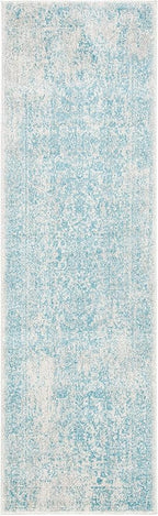 SAFAVIEH Evoke Collection Runner Rug - 2'2" x 9', Ivory & Aqua, Distressed Design, Non-Shedding & Easy to Clean, Ideal for Foyer, Bedroom, Kitchen, Hallway (EVK256J)