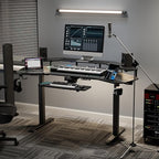 EUREKA ERGONOMIC Gaming Desk, Standing Desk w Keyboard Tray, 72" Wing Shaped Music Studio Table with LED Shelves, Gaming Recording Live Stream, Slot Design