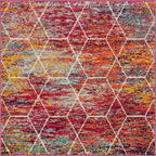 Unique Loom Trellis Frieze Collection Area Rug - Geometric (4' Square, Multi/ Ivory)