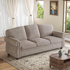 ONBRILL 90 Inch Nailhead Trim Couch for Living Room, 23 Inch Deep Seat Rolled Arm Sofa, Comfy Upholstered 3 Seater Chenille Couch w/Wooden Leg, Large Traditional Sofa for Farmhouse, Beige