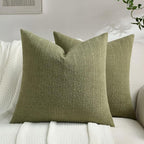 FUTEI Moss Green Chenille Throw Pillow Covers 20x20 Inch Set of 2,Soft Striped & Diamond Textured Cushion Cases,Modern Home Decor for Couch Living Room