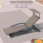 PURPLE LEAF Patio Lounge Chair with Canopy Shade Outdoor Chaise Lounge Chair Set of 2 for Lawn Poolside Backyard Sunbathing Tanning Chairs with Arm Brown