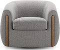 CHERS Aspen Swivel Accent Chair with Wood Accents, Bouclé Upholstered Armchair for Living Room, 360° Swivel Barrel Chair with High-Density Cozy Foam Cushioning, Modern Design, Gray