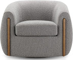CHERS Aspen Swivel Accent Chair with Wood Accents, Bouclé Upholstered Armchair for Living Room, 360° Swivel Barrel Chair with High-Density Cozy Foam Cushioning, Modern Design, Gray