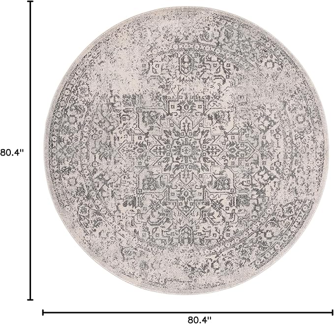 SAFAVIEH Evoke Collection Area Rug - 6'7" Round, Ivory & Grey, Distressed Design, Non-Shedding & Easy to Clean, Ideal for Living Room, Bedroom, Dining Space (EVK256F)