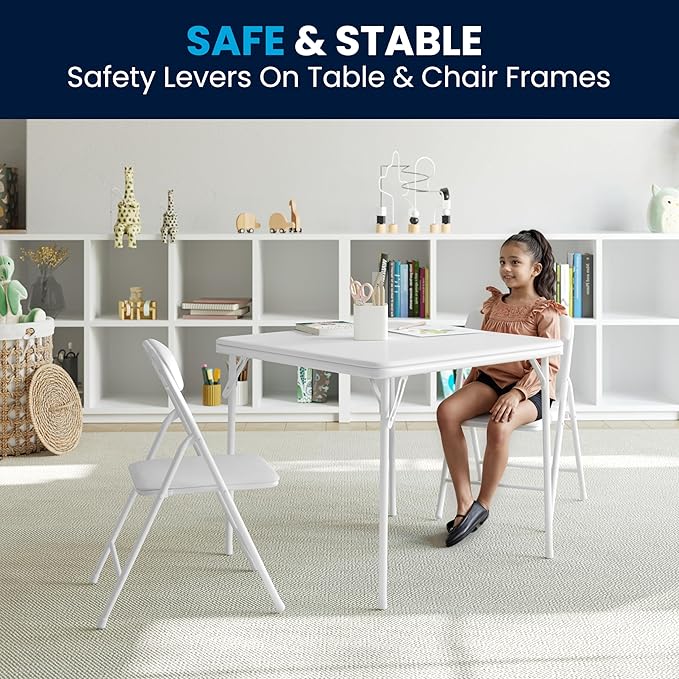 Flash Furniture Mindy Kids 3-Piece Folding Table and Chairs Set for Daycare and Classrooms, Children's Activity Table and Chairs Set, White