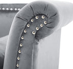 Christopher Knight Home Aurora Velvet Chaise Lounge Indoor with 2 Bolster Pillows, Upholstery Entryway Bench with Nailhead Trim & Curved Arms, End of Bed Bench Ottoman and Wooden Legs, Grey
