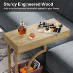 Tribesigns Narrow Side Table C Shaped End Table Modern Bedside Tables for Couch, Small Sofa Chairside Tables with Metal Frame for Living Room (1, Natural+Wood Tones)