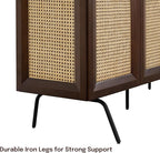 NTC MOSSIC Modern Sideboard with 3 Doors, Natural Rattan Storage Cabinet, Buffet with Metal Legs, Boho Accent Cabinet for Living Room, and Entryway, Effortless Assembly - Dark Walnut