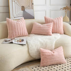 Pack of 2 Faux Fur Throw Pillow Covers 12x20 Inch Striped Decorative Soft Plush Couch Pillow Case Home Decor for Bed, Sofa, Living Room Pink