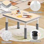 Kids Study Table and Chairs Set, Height Adjustable Toddler Table and Chair Set for Kids Ages 3-8, 31.5" L x 23.6" W Graffiti Desktop Plastic Children Art Table with 2 Seats, Grey