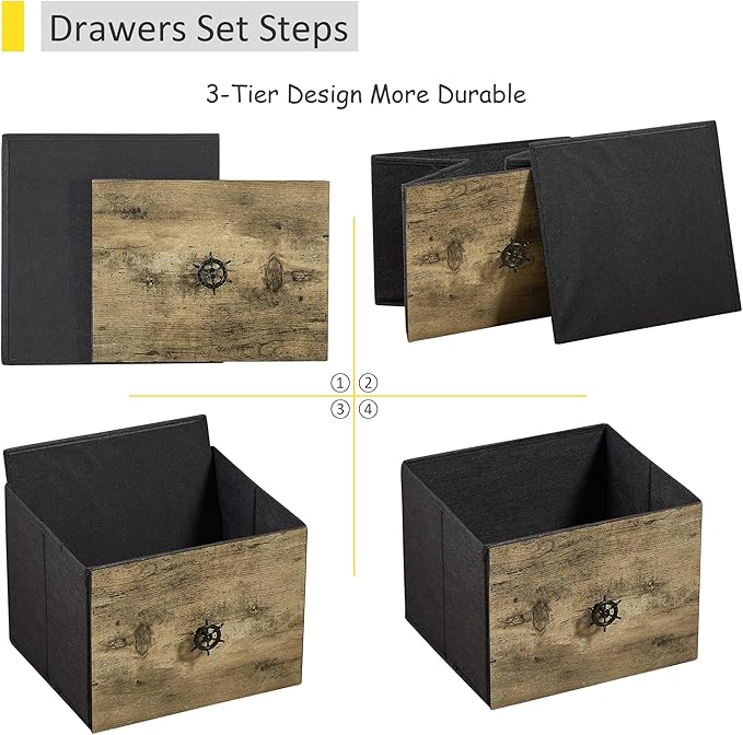 VECELO Dresser TV Stand for Bedroom with 5 Fabric Drawers, Entertainment Center for 32/40/43 in TVs, Media Console Table with Storage, Open Shelf, Adjustable Feet, Living Room Furniture, Rustic Gray