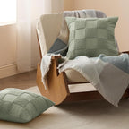 Double Stitch 100% Cotton Throw Pillow Covers - Checkered Tufted Boho Decorative Pillow Covers 20x20, Made in India, Square Cushion Case, Modern Home Decor for Couch, Sofa, Living Room, Sage Green