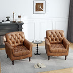 UIXE Faux Leather Accent Chairs Set of 2, Comfy Club Chair Upholstered Armchair for Living Room, Button Tufted Arm Chair Retro Single Sofa Side Reding Seat for Bedroom - Brown