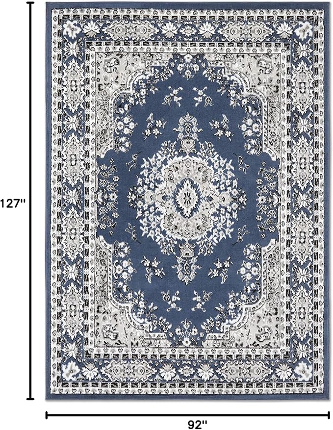 Home Dynamix Premium Sakarya Traditional Medallion Border Area Rug, Midnight Blue, 7'8"x10'7" Rectangle
