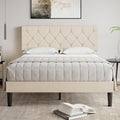 VECELO Queen Bed Frame with Button Tufted Headboard, Upholstered Platform with Wooden Slat Support, No Box Spring Needed, Cream Beige