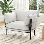 Modern Accent Chairs Set of 2, Oversized Living Room Chairs, Reading Chair with Solid Metal Legs, Fabric Armchair with Side Pockets and 2 Pillows, Accent Chairs for Bedroom, Nursery, White