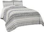 Lush Decor Hygge Geo Pattern Striped 3 Piece Quilt Bedding Set, Full/Queen, Black & White