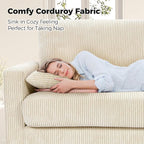 70in Corduroy Couch, Kidirect Sofa No Tool Assembly, Comfy Couches for Living Room 21in Deeper Seats, Corduroy Sofas for Living Room with 2 Pillows, Oversized Loveseat Sofa, Boho Love Seat Beige Couch