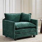 Aoowow Chenille Upholstered Accent Chair Oversized,Fluffy Single Cloud Sofa Chairs with Deep Seat,Modern Large Reading Arm Chair with Throw Pillow for Living Room,Bedroom (Green, Single Sofa Chair)