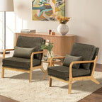Modern Accent Chair Set of 2 with Lumbar Pillow, Relaxing Mid Century Chair Armchair with Solid Wood Frame & Soft Cushion, Reading Leisure Armchair for Living Room, Green