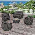 Fully Assembled Patio Furniture Set: 5 Pieces Woven Rope Outdoor Conversation Set Cushioned - Modern Metal Deck Loveseat Chair Table Set - Porch Seating For Yard Garden Poolside Hotel, Dark Grey