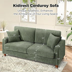 70in Corduroy Couch, Kidirect Sofa No Tool Assembly, Comfy Couches for Living Room 21in Deeper Seats, Corduroy Sofas for Living Room with 2 Pillows, Oversized Loveseat Sofa, Boho Love Seat Green Couch