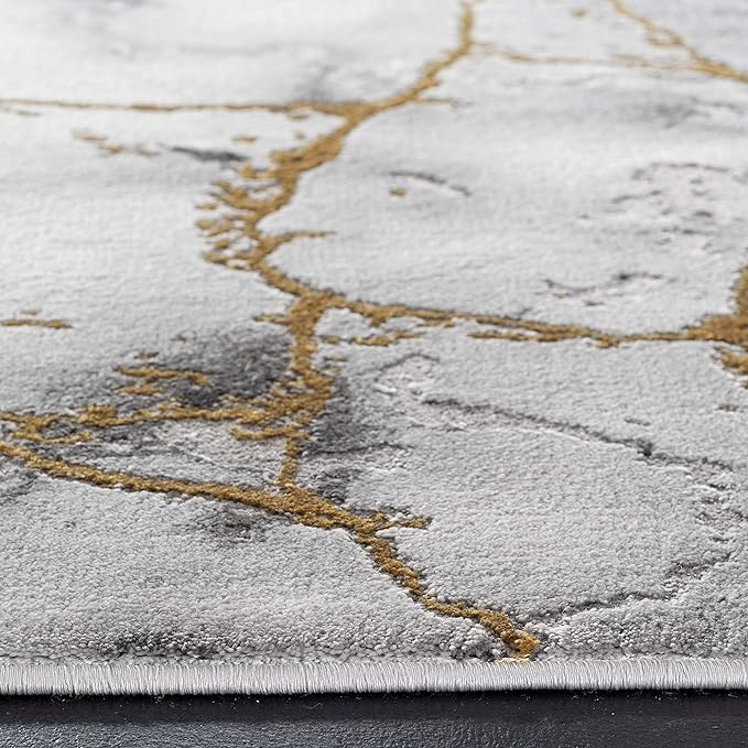 SAFAVIEH Craft Collection Runner Rug - 2'3" x 10', Grey & Gold, Modern Abstract Design, Non-Shedding & Easy Care, Ideal for High Traffic Areas in Living Room, Bedroom (CFT877F)