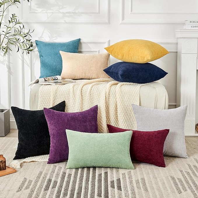 GAWAMAY Decorative Square Throw Pillow Covers 22"x22" Inch Set of 2, Super Soft Chenille Pillows Farmhouse Fall Pillowcase for Living Room Bedroom Sofa Couch Cushion Cover Light Grey 55x55cm