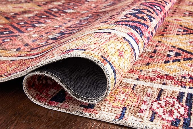 Loloi Layla Collection LAY-15 Magenta/Multi 2'-6" x 12'-0" .13" Thick Runner Rug, Soft, Durable, Vintage Inspired, Distressed, Low Pile, Non-Shedding, Easy Clean, Printed, Living Room Rug
