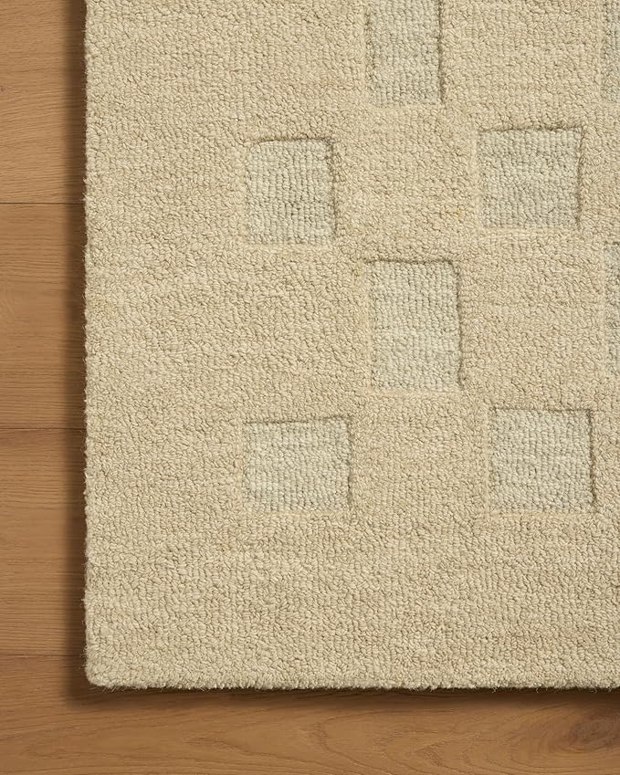 Loloi Leanne Ford Craven Collection CVN-04 Oatmeal/Dove 5'-0" x 7'-6" Area Rug Checkered, Patterned, Neutral, Living Room, Bedroom, Dining Room