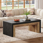 Tribesigns Farmhouse Coffee Table for Living Room, Mid-Century Modern Coffee Table with Sturdy Base, Large Rectangle Accent Center for Apartment, Easy Assembly (Black & Walnut)
