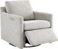 CHITA Swivel Accent Chair with Electric Footrests, FSC Certified Upholstered Living Room Sofa Chair with Power Motor, USB and Type-C Ports, Light Grey