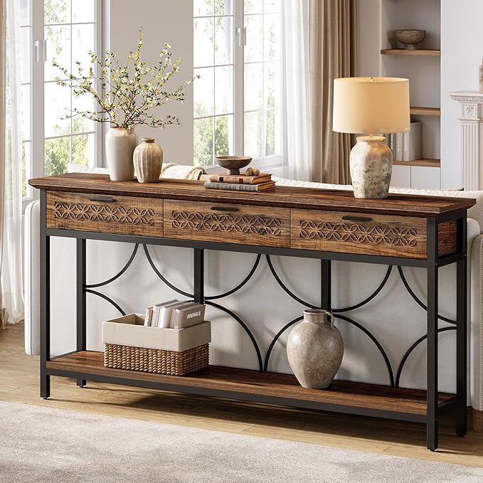 Tribesigns Console Table with Drawers, 70.9-Inch Extra Long Entryway Table with Storage for Entryway, Living Room, Foyer, Unique Design