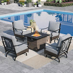 Sophia & William Patio Furniture Set with Fire Pit Table, 5 PCS Metal Outdoor Conversation Set Sofa Couch with Fire Pit Table, 4 Sofa Chairs for Outdoor Seating,Backyard,Porch(Grey)