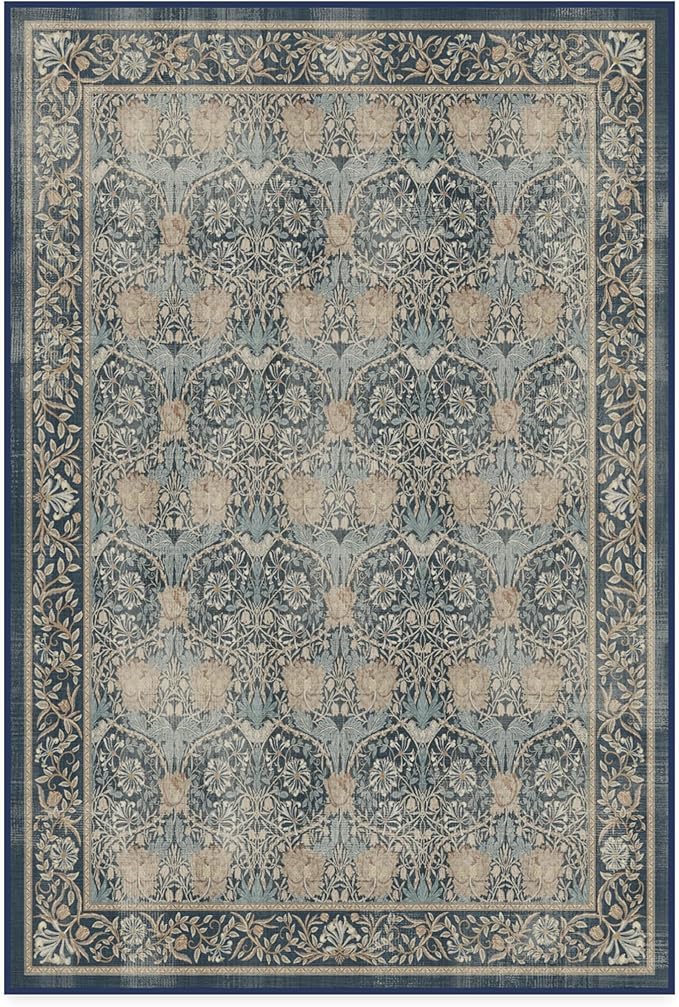 RUGGABLE x Morris & Co Machine Washable Area Rug – Honeysuckle & Tulip Blue 4x6, Stain-Resistant, Non-Slip – Medium Rugs for Living Room, Bedroom, Hallway, Entryway & Office–with Cushioned Pad