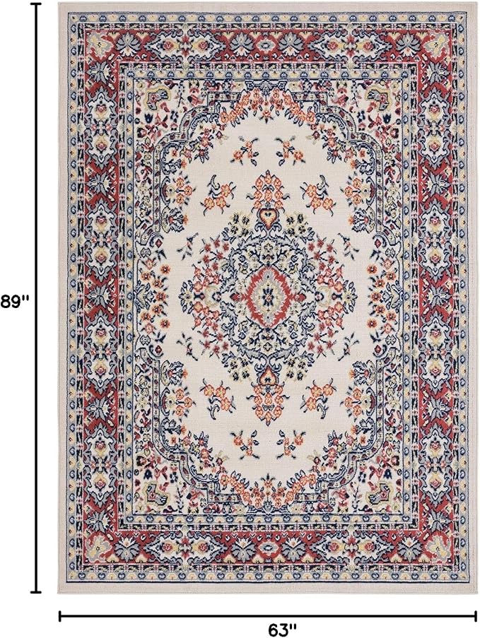 Home Dynamix Premium Sakarya Traditional Medallion Border Area Rug, Ivory/Red, 5'3"x7'5" Rectangle