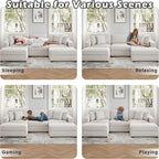 Modular Sectional Couches for Living Room, 118" Modern Upholstered Sofa Couche with Ottoman for Living Room Bedroom, Beige