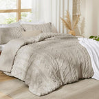 Bedsure Tufted Boho Comforter Set Full Size - Linen Boho Bed Set, GentleSoft™ 3 Pieces Farmhouse Shabby Chic Embroidery Bedding, Gifts for Woman, Soft Jacquard Full Comforter for All Seasons