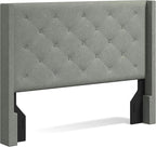 Glenwillow Home Huppe Button Tufted MCM Wingback Upholstered Headboard, Stone, Full/Queen