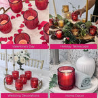Kate Aspen Vintage Ribbed Red Glass Candle Holders Set of 6 - Votive & Tealight Candle Holder Decor for Holiday Table Decor, Christmas Dining Tablescape, Fall & Boho Home Accents (27206RD)