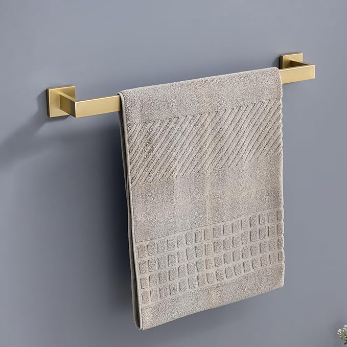 10-Piece Bathroom Hardware Kit - Brushed Finish SUS304 Stainless Steel Set, Featuring 2 x 23.6 Towel Bars, 2 Towel Rings, 2 Toilet Paper Holders & 4 Towel Hooks (Brushed Stainless) (Brushed Gold)